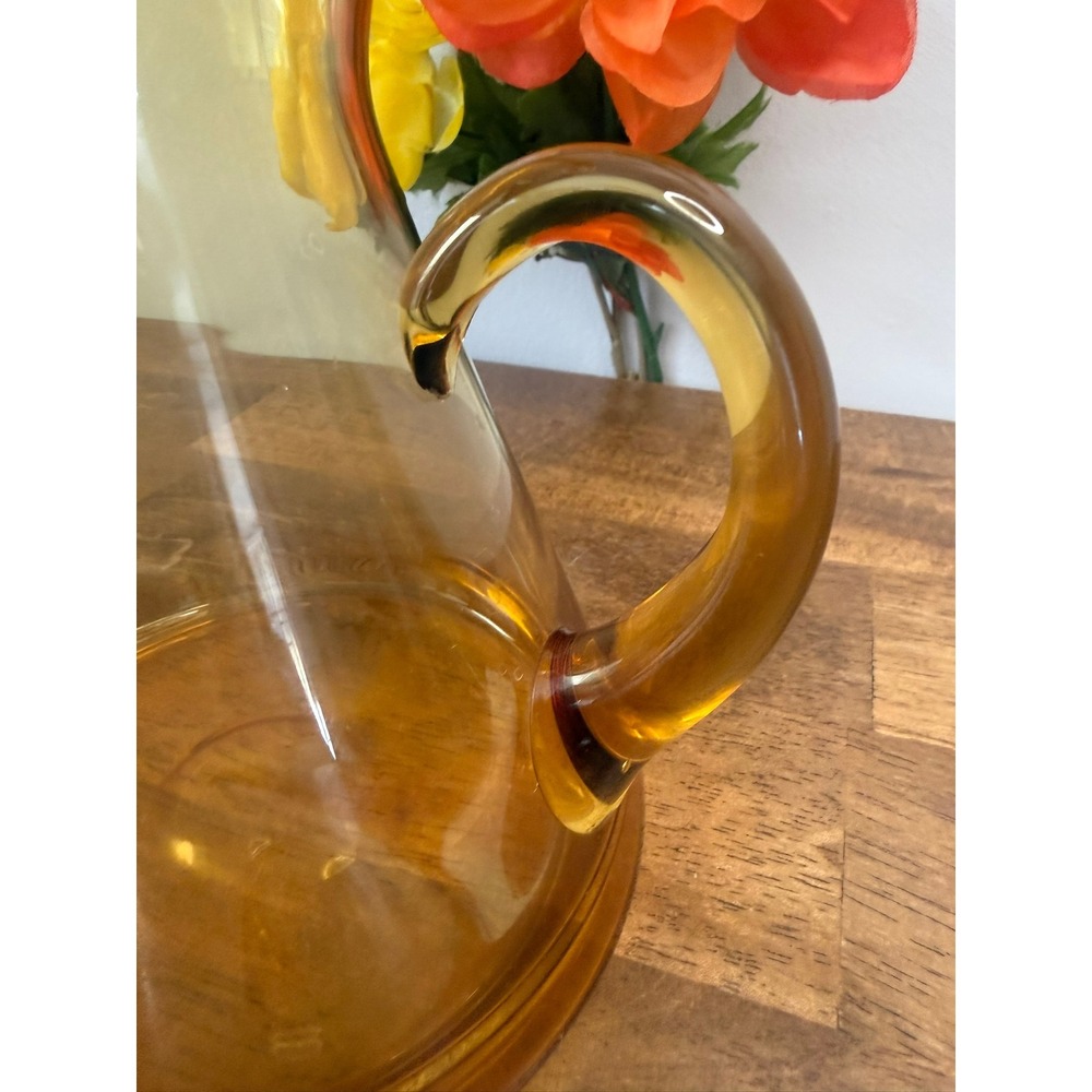 Vintage Amber Handβ Blown Art Glass Pitcher Pedestal Base MCM Barware Decor Bar - Picture 7 of 10